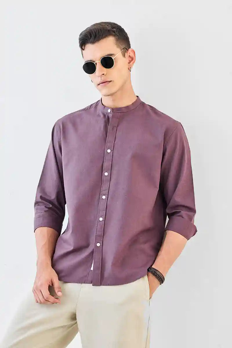 Linen Blend Mandarin Collar Shirt