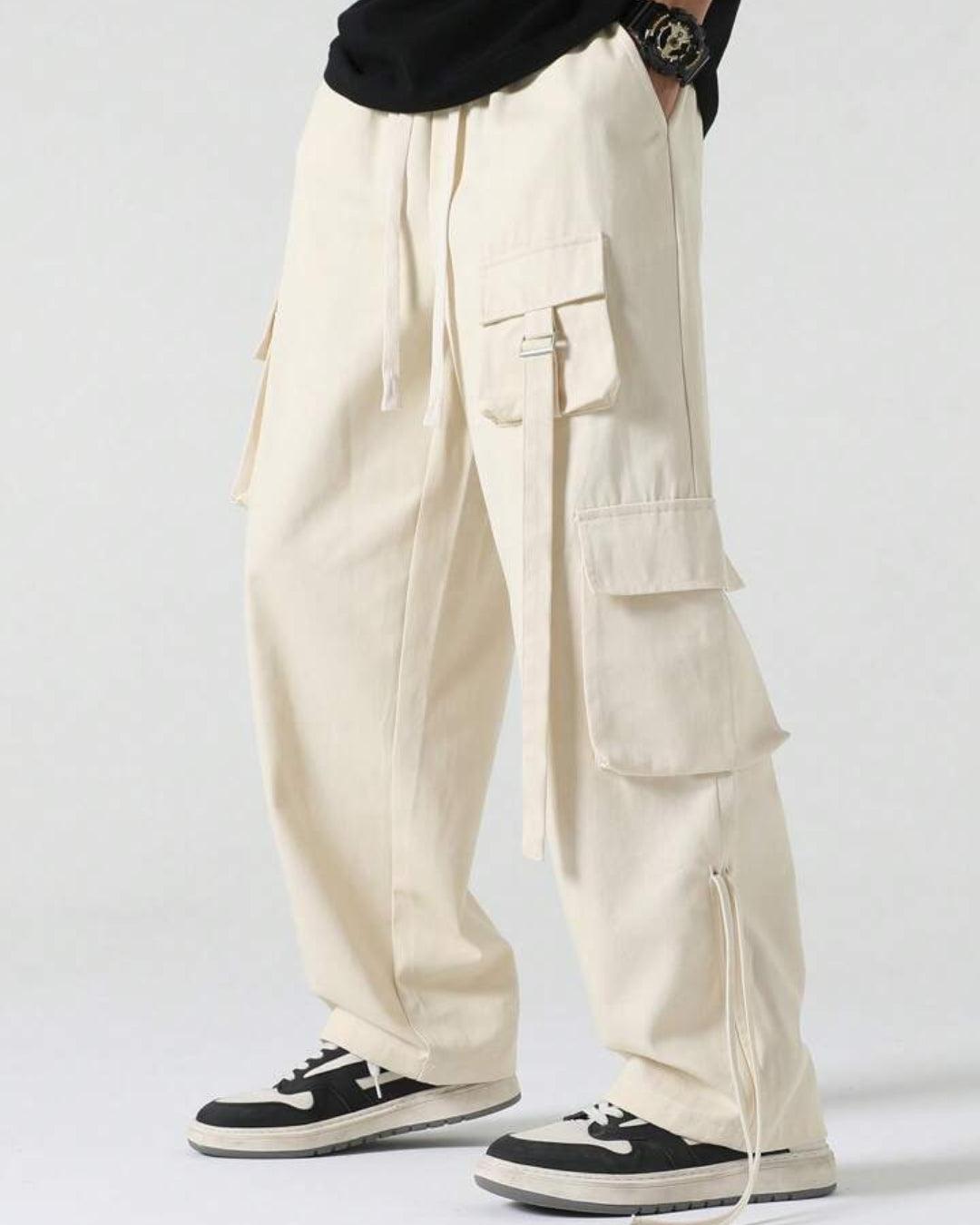 Men Strapped Multi Pocket Parachute Cargo Pants