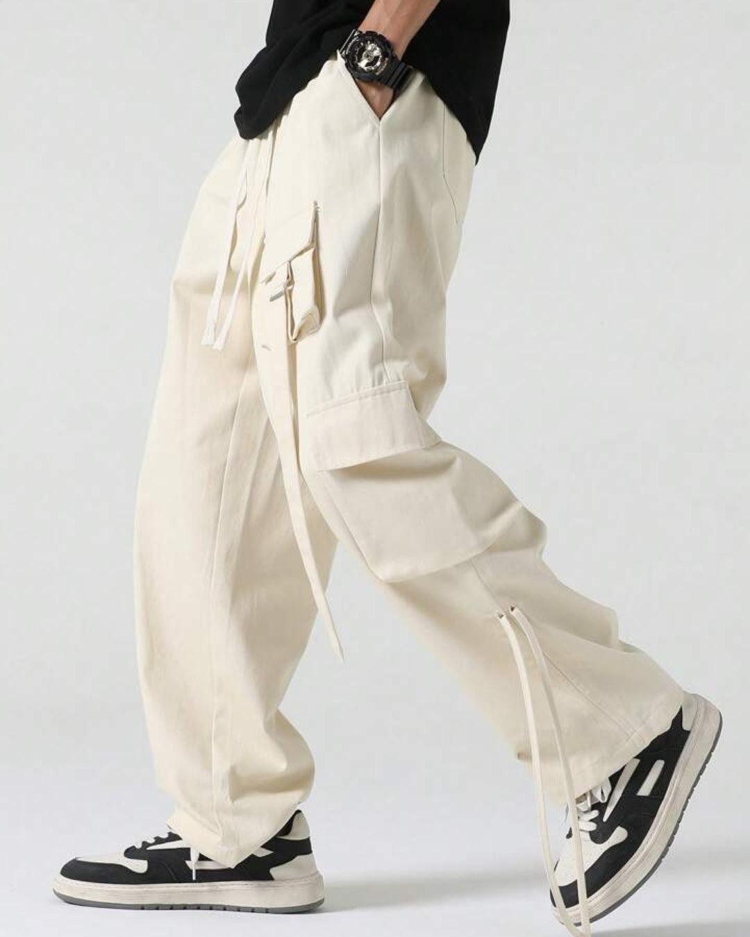 Men Strapped Multi Pocket Parachute Cargo Pants