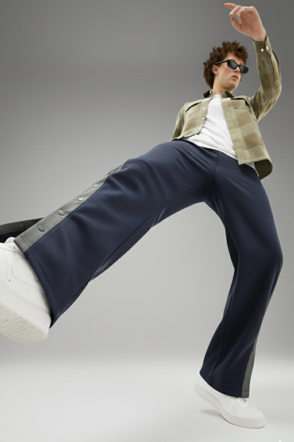 Navy and Grey Side Stripe Button Knitted Cargo