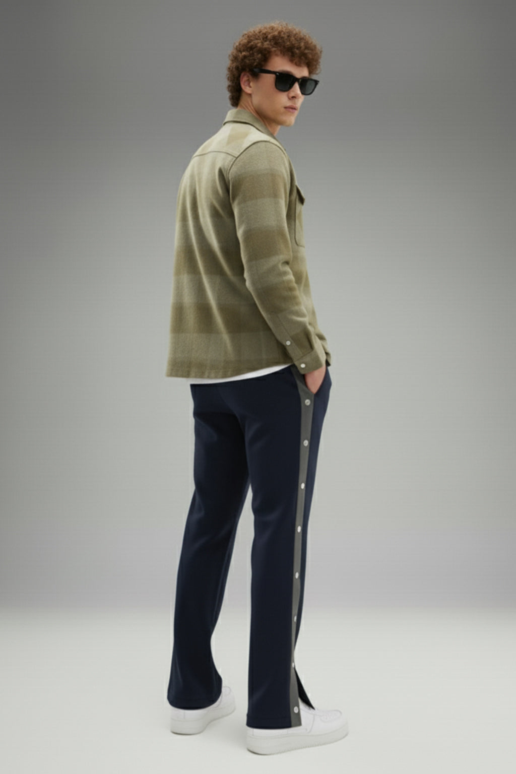 Navy and Grey Side Stripe Button Knitted Cargo