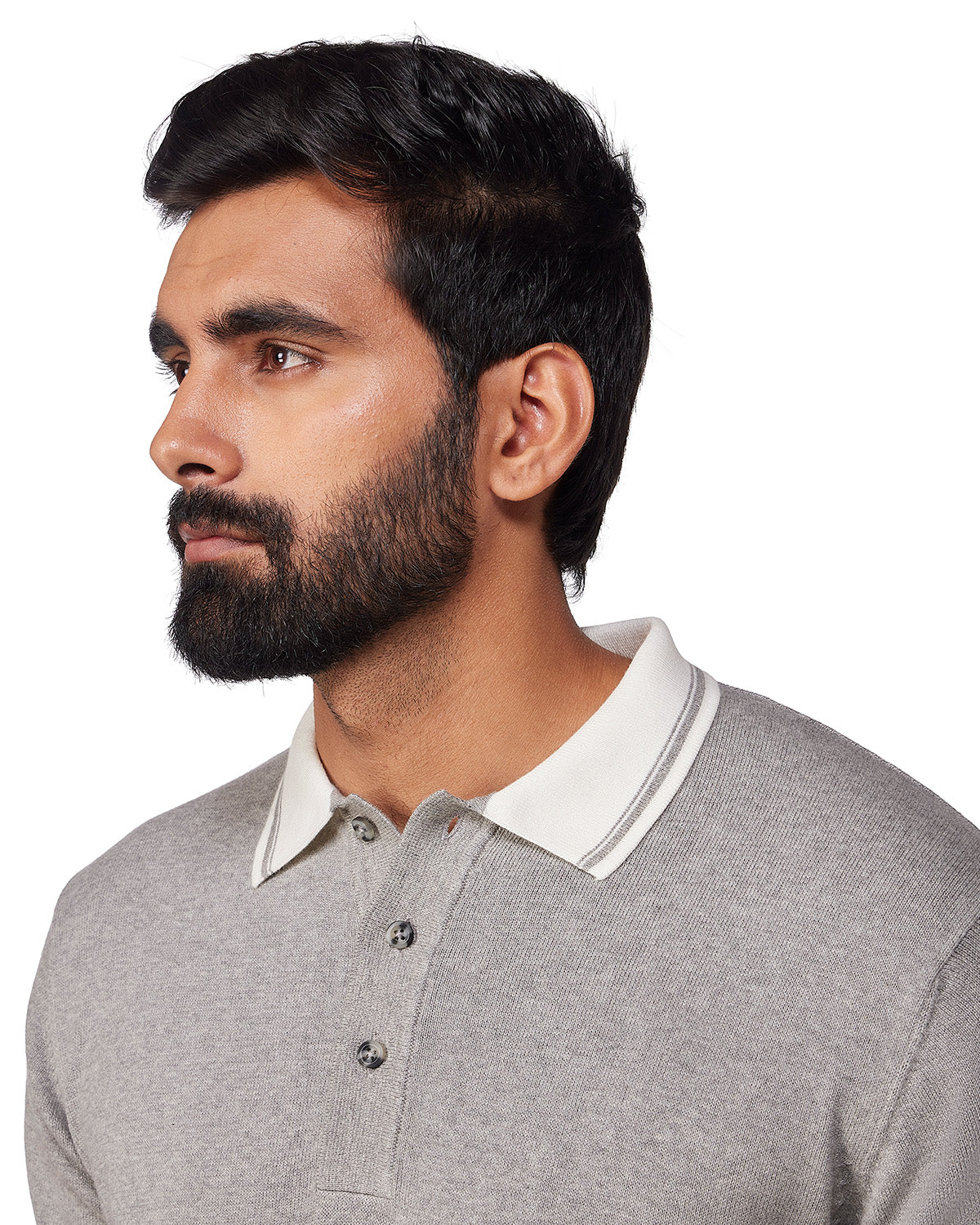 Signature Flat Knit Button Polo T-Shirt - Grey
