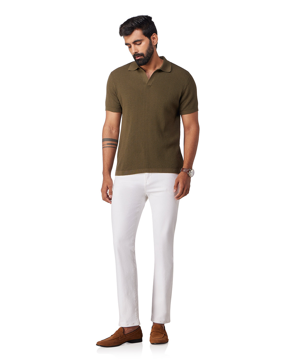 Signature Flat Knit Johnny Polo T-Shirt - Olive