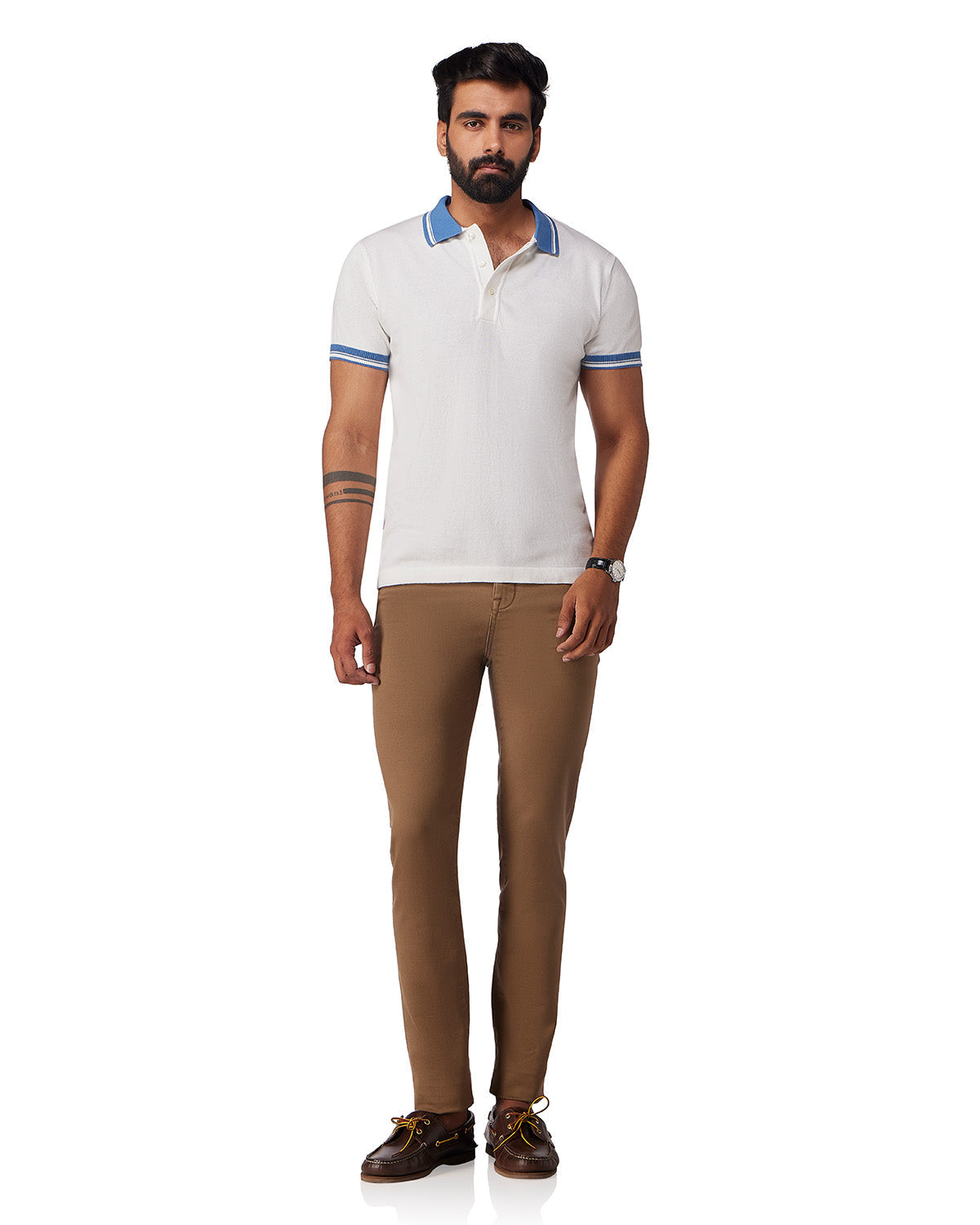 Signature Flat Knit Button Polo T-Shirt - White