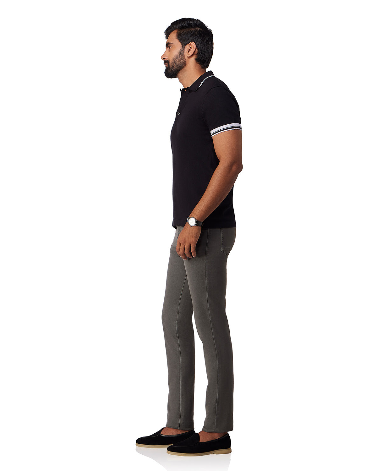 Signature Flat Knit Button Polo T-Shirt - Black