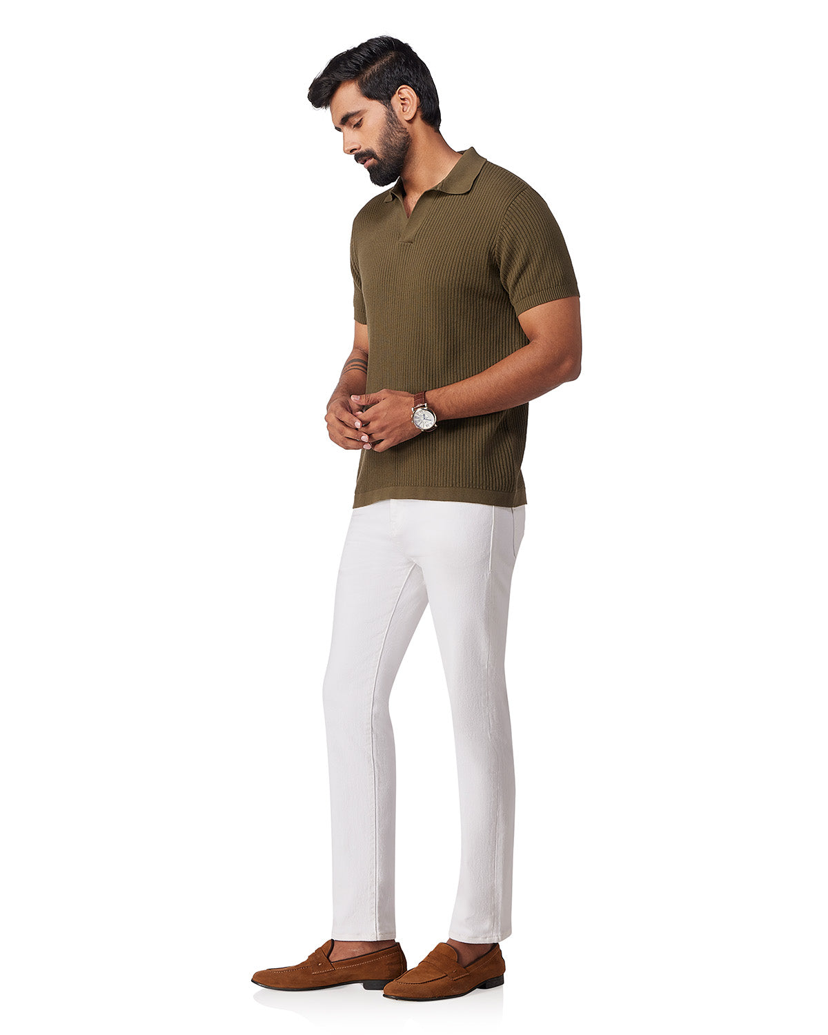 Signature Flat Knit Johnny Polo T-Shirt - Olive