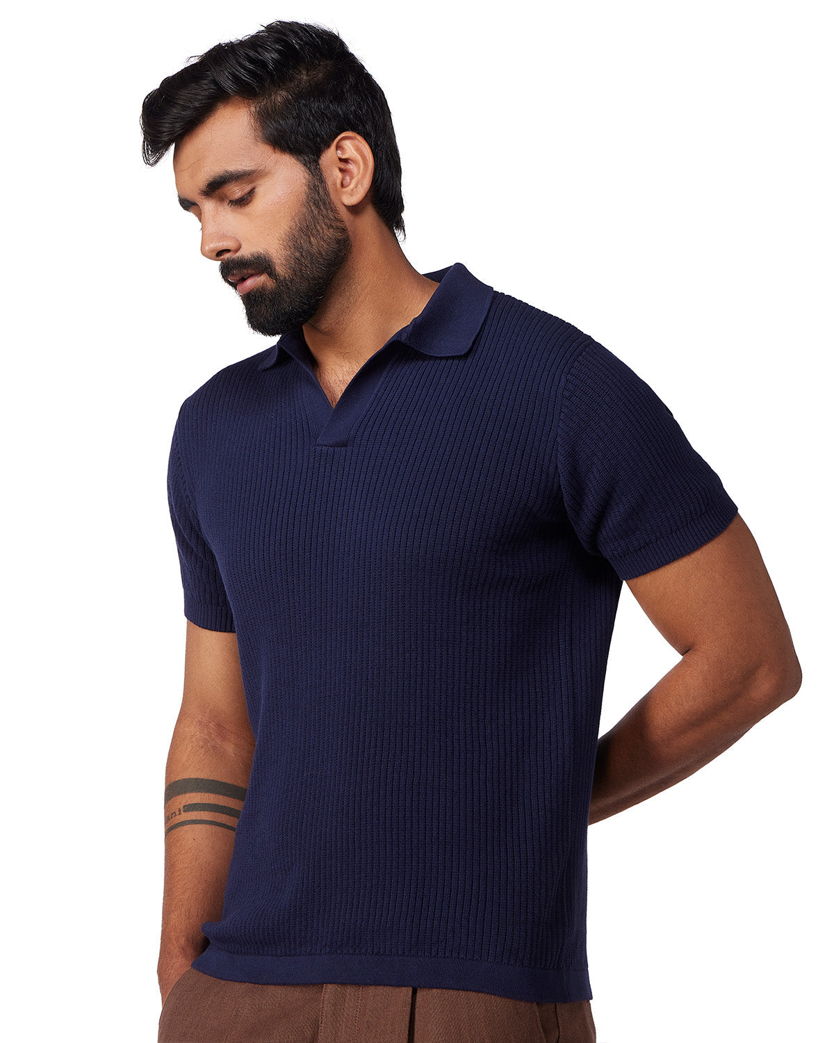 Signature Flat Knit Johnny Polo T-Shirt - Navy
