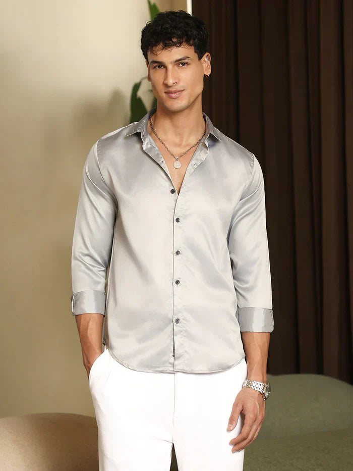 Solid-Satin Regular Shirt