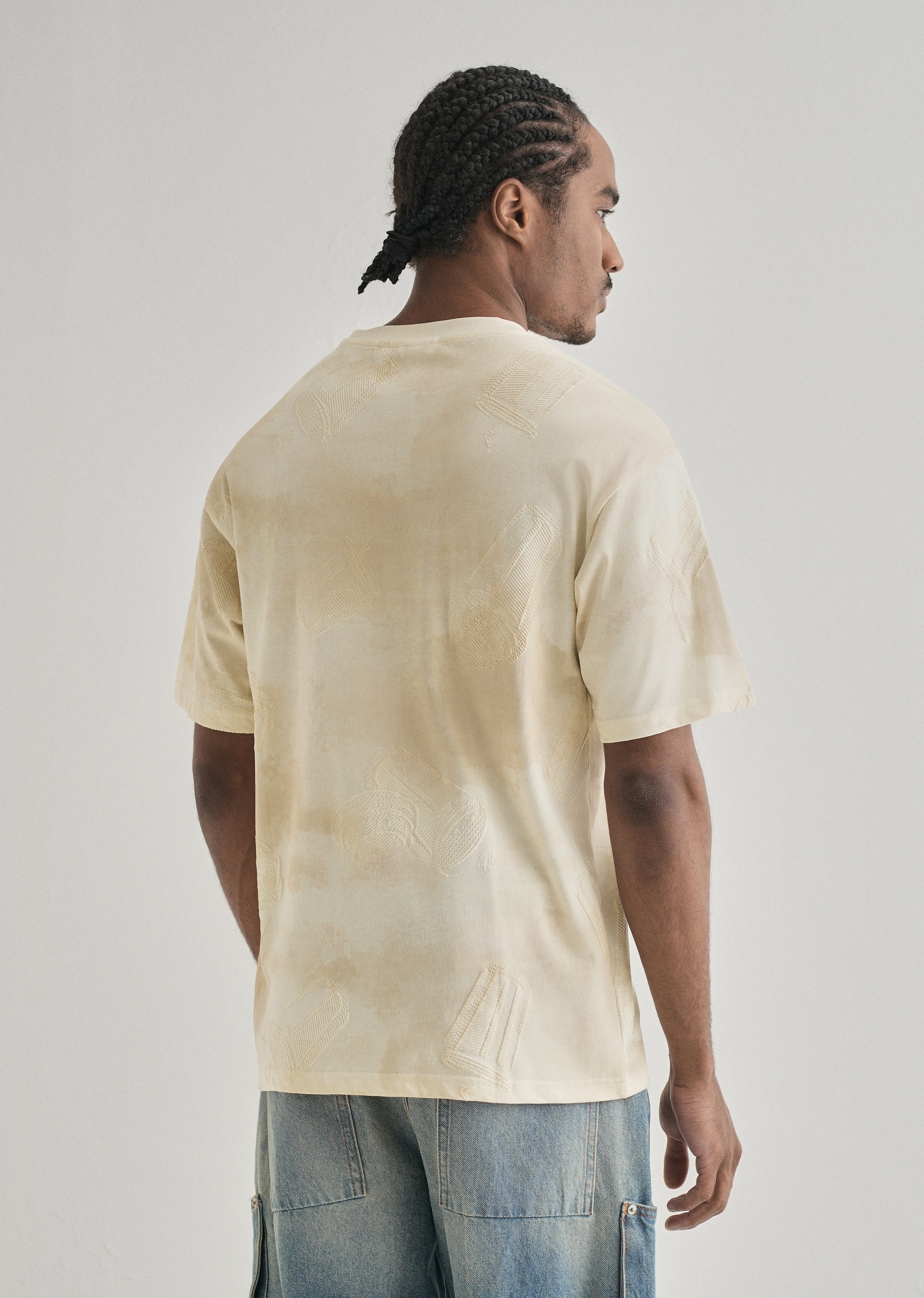 Cream Beige Printed Oversized T-shirt