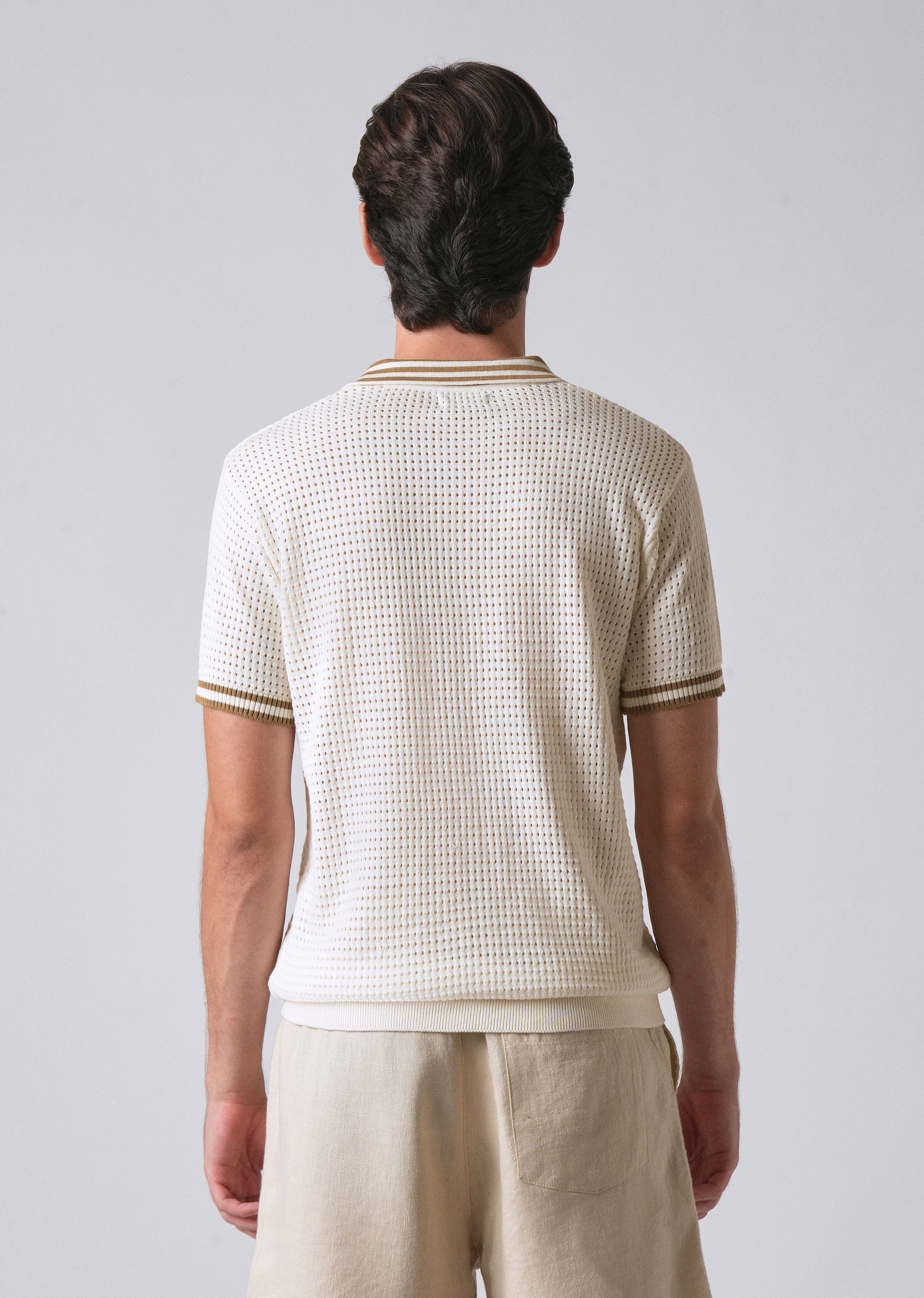 Cream Open Knitted Polo T-shirt