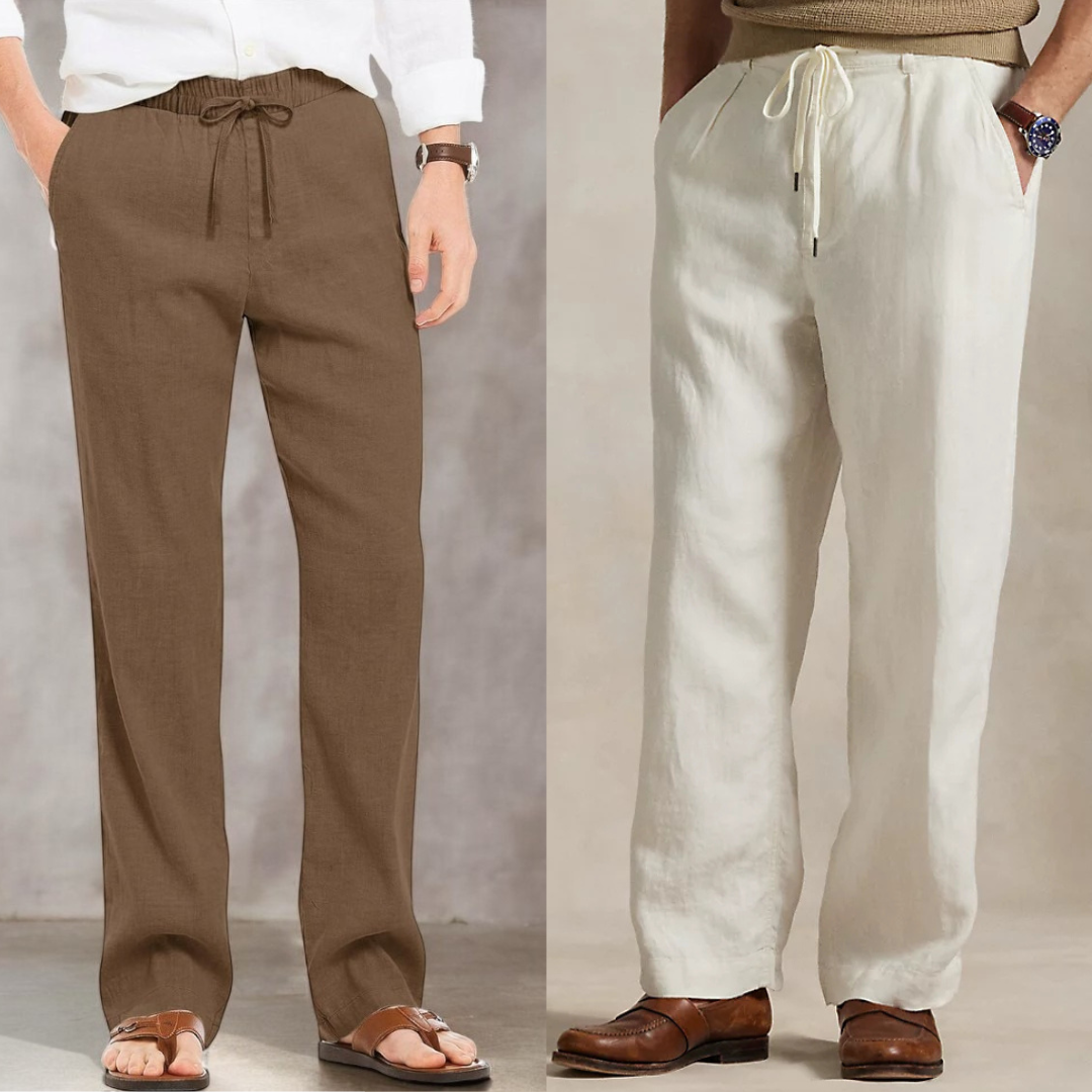 PACK OF 2  Linen Pants | Breathable Comfort & Timeless Style ( White & Brown)
