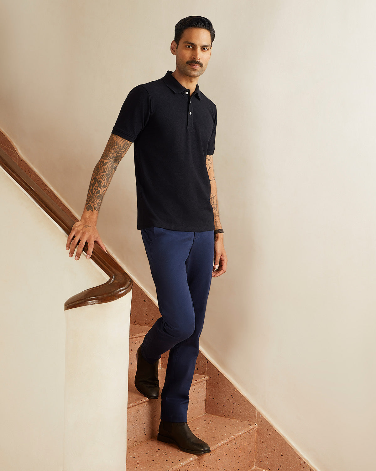 Signature Classic Button Polo T-Shirt - Black