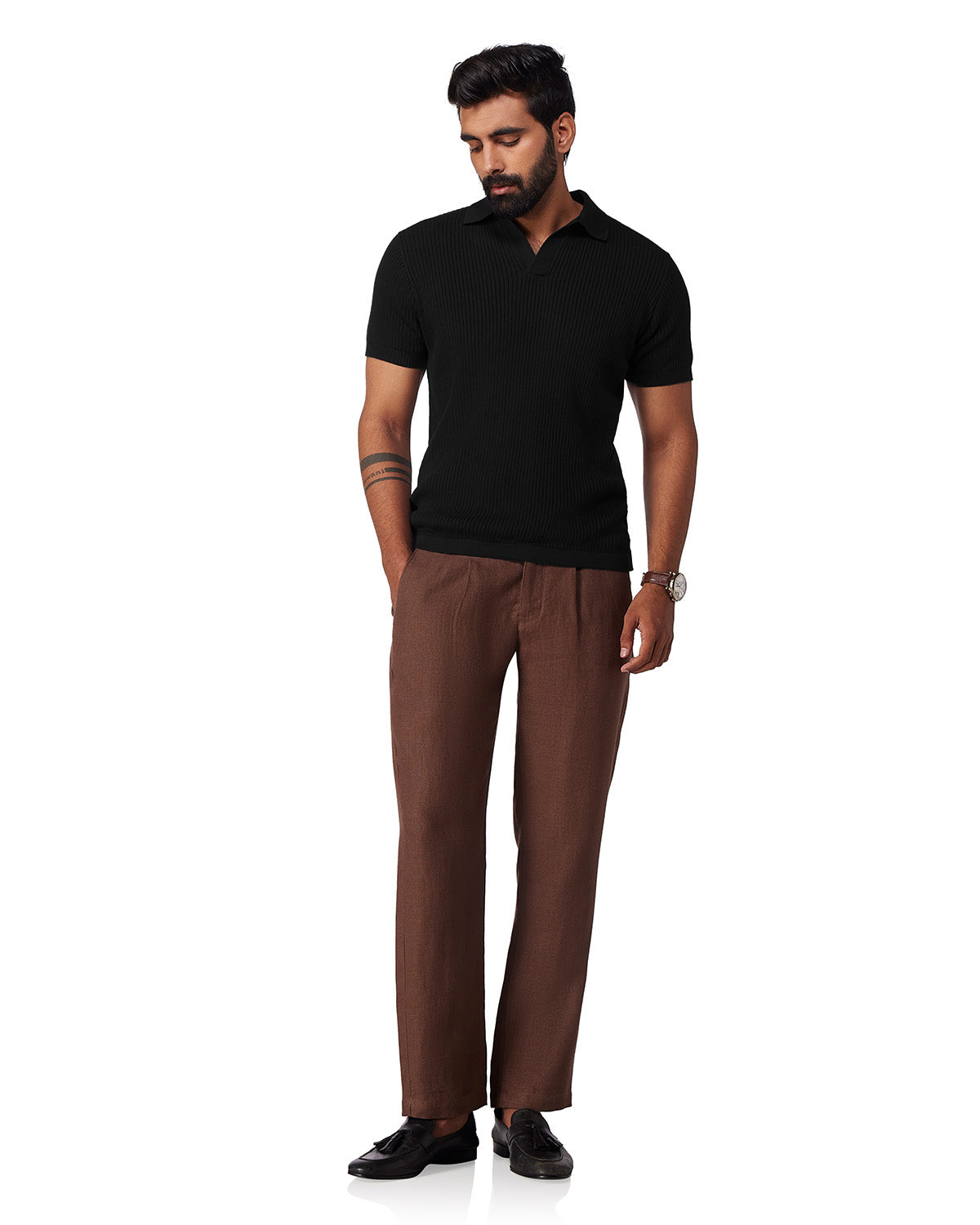 Signature Flat Knit Johnny Polo T-shirt - Black