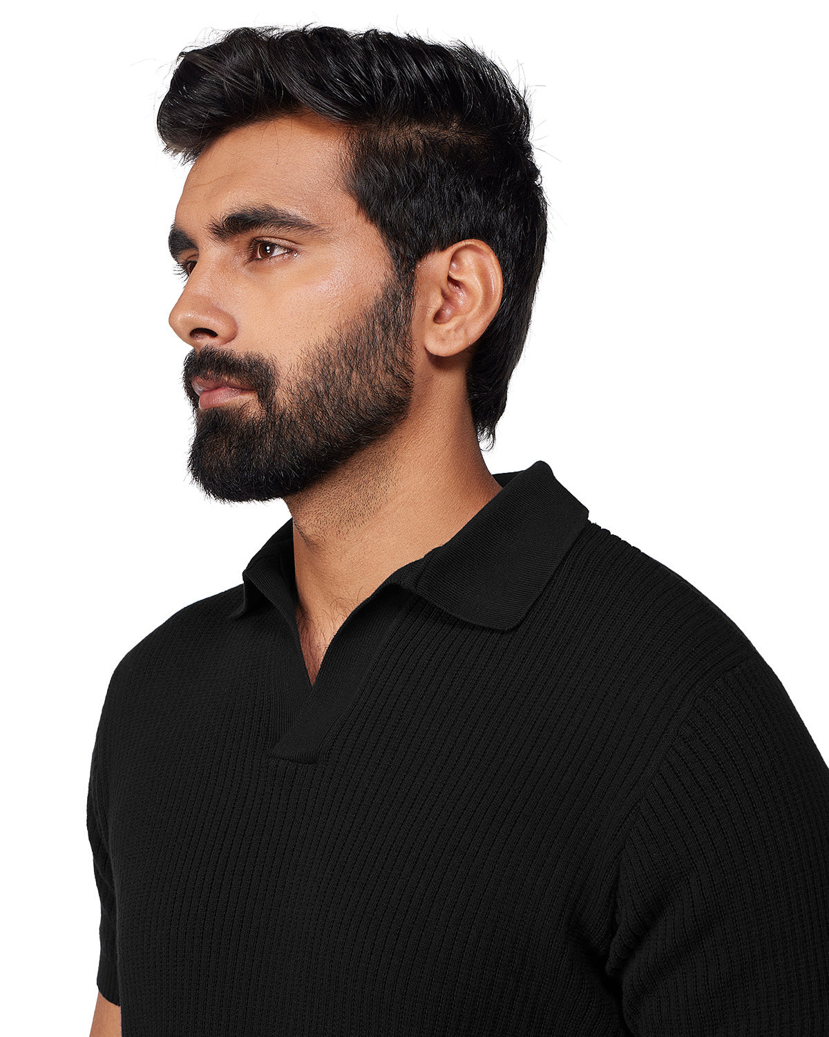 Signature Flat Knit Johnny Polo T-shirt - Black